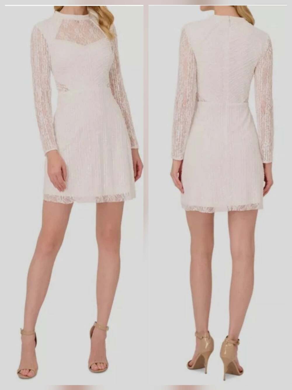 Adrianna Papell - Short lace dress with openings, beads and cut A